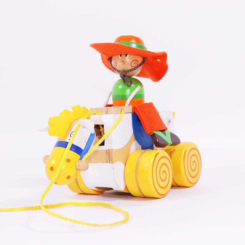 Παιχνίδι ξύλινο συρόμενο άλογο με αναβάτη